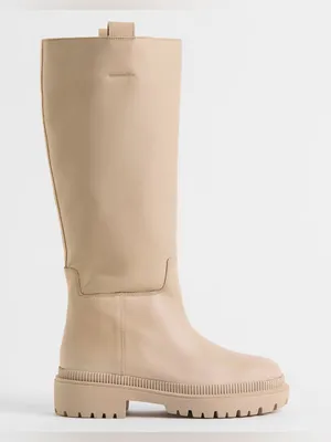 H&M Beige Tall Leathet Chunky Sole Boots Size 10 thumbnail 4
