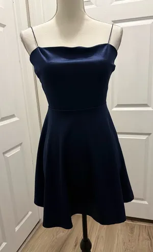 Windsor navy blue satin fit-and-flare mini dress Size S thumbnail 1