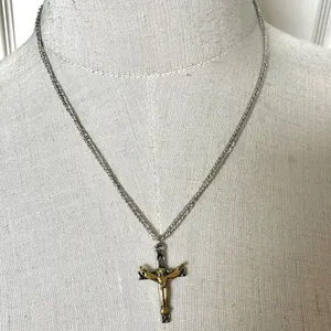 Silver gold tone cross pendant necklace thumbnail 2
