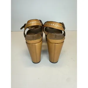 Naked Feet Bardi Platform Wedge Sandals Womens 7.5M Tan Leather T-Strap Summer thumbnail 4