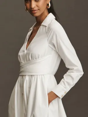NWT Hutch White Button-Front Wrap Long-Sleeve VNeck Midi Shirt Dress 100% Cotton thumbnail 12