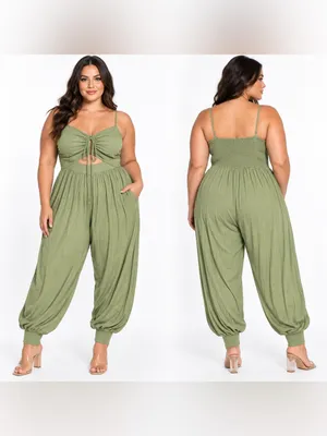 NWT Fashion to Figure Olive Cutout Harem Jumpsuit Plus Size 1 14/16 thumbnail 2