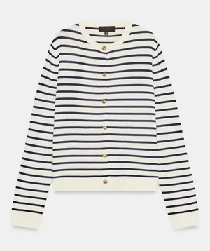 Zara Striped Knit Cardigan Long Sleeve - White/Black - Size S - 5755 thumbnail 1