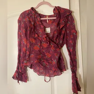 Free People Amanda‎ Ruffle Long Sleeve Top NWT thumbnail 2