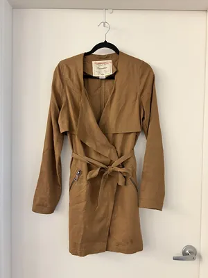 Anthropologie Cartonnier Draped Belted Dress Trench Coat in Copper Brown Size XS thumbnail 4