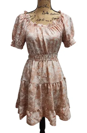 Blu Pepper Mini Dress Floral Print‎ Tie Back Tiered Ruffle Elastic Waist Small thumbnail 1