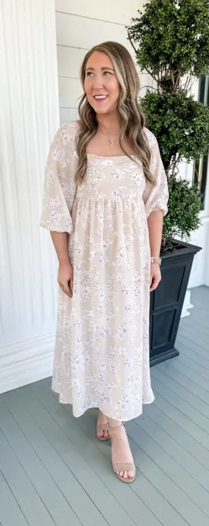 Gilli Cream Floral Square-Neck Midi Dress thumbnail 1