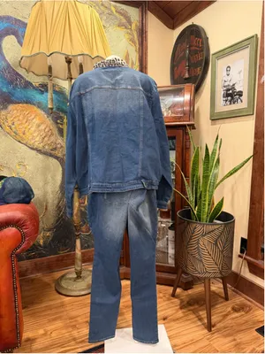 K Jordan 2pc Denim Set Plus Sz 3X Jacket 24W Jeans Leopard Rose Distressed Queen thumbnail 6