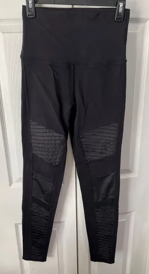 Alo Yoga Black High-Waisted Moto Leggings With Ribbed Detail For Women thumbnail 1