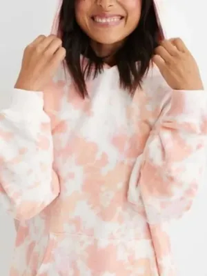 Aerie Oversized Tie Dye Hoodie in Pink/Orange thumbnail 1