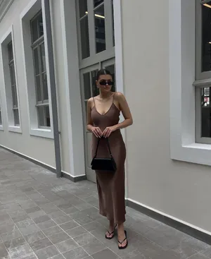 Zara dress midi maxi satin wedding lingerie chocolate brown party cocktail thumbnail 2