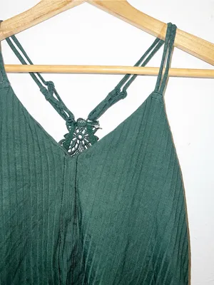Aerie Dark Green Ribbed Lace-Back Floral Cami Crop Top thumbnail 2