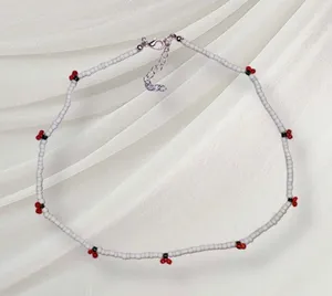 White Beads With Cherry Choker Necklace thumbnail 1