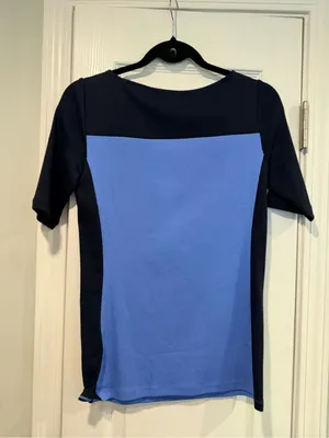 NWOT LRL Lauren Ralph Lauren Size S Blue Colorblock Boat Neck Cuffed Sleeve Top thumbnail 7