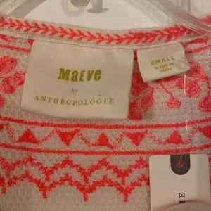 Anthropologie Maeve Louisa Cream Bohemian Long Sleeve Top with Coral Embroidery thumbnail 6