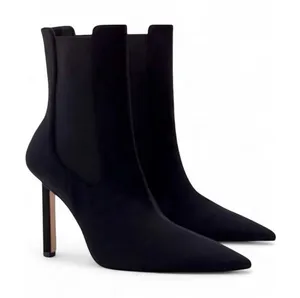 Good American Black Neoprene Pointed Toe Stiletto‎ Chelsea Boot Gold Heel Cap 11.5 NEW thumbnail 1