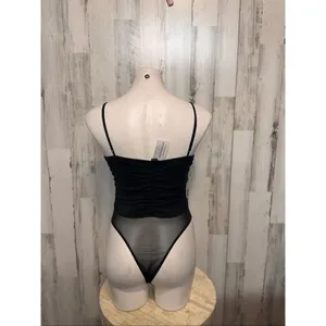 Windsor Black Lace Up Bodysuit Women’s M – Sheer Mesh Back, Ruched Front, Sexy N thumbnail 3
