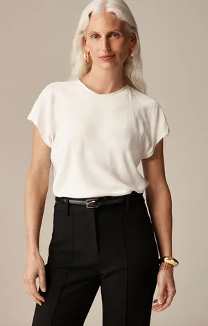 J.Crew Drapey Tee Shirt Top Blouse Viscose Ivory Classic Neutral Small NWT thumbnail 1