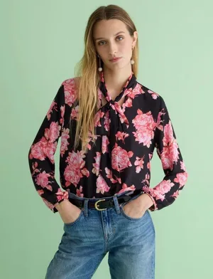 J. Crew NWT Midnight Rose Tie Neck Long Sleeve Blouse Size Small thumbnail 1