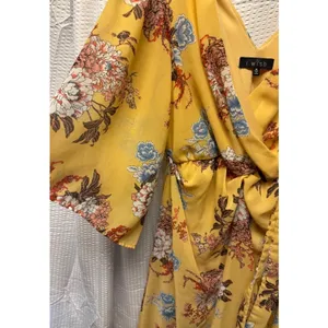RWish Medium Yellow Floral Wrap Dress V Neck Flowey Maxi Chiffon‎ thumbnail 4