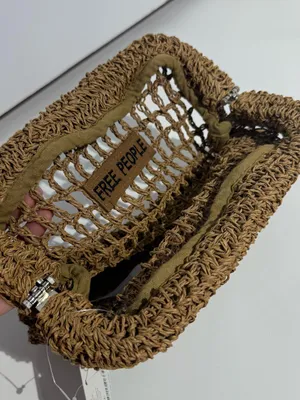 NWT Free People Sand Round Clutch in Tan Crochet Woven Clutch thumbnail 4
