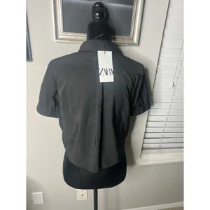 NWT Zara Black Cropped Button Down Top Small thumbnail 4
