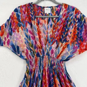 MISA Los Angeles Chiara Dress XS Mini Multicolor Long Sleeve Tiered Sheer‎ Boho thumbnail 3