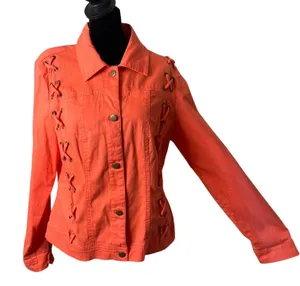 Lace Up Grommet Jacket Womens L Orange‎ Festival Y2K Biker Western Statement thumbnail 1