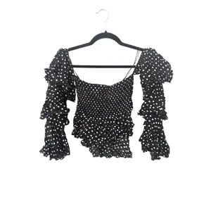 SEEK THE LABEL Polka Dot Ruffled Off Shoulder‎ Blouse Black Small thumbnail 3