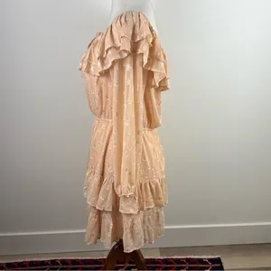 &merci Star Print Ruffle Off‎ Shoulder Tiered Mini Dress Peach Large thumbnail 10
