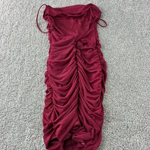 Oh Polly Dark Red Ruched Mesh Cowl Neck Bodycon Mini Dress Size 2 Homecoming thumbnail 3