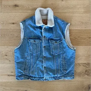 C. James & Co - Sherpa Lined Sleeveless Denim Vest in Blue & Off White thumbnail 1
