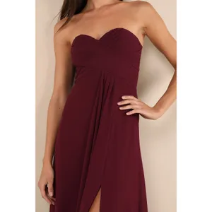 NWT Lulus Splendid Aura Plum Purple Chiffon Pleated Strapless Maxi Dress Size S thumbnail 7