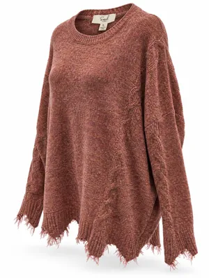 Easel Los Angeles Oversized Distressed Marled Knit Sweater Rust Brown S thumbnail 2