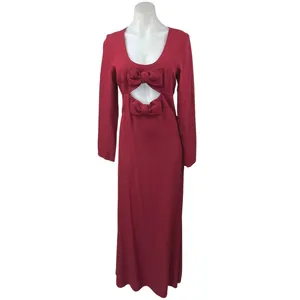 Staud Lido Womens Red Double Bow Cut Out Long Sleeve Maxi A-Line Gown Dress Sz 8 thumbnail 7