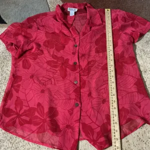 Robbie Bee Silk Floral 2 Piece Dress & Shirt Set Womens 14 Red Tropical Romantic thumbnail 8
