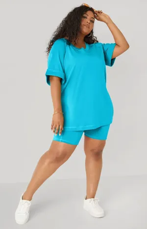 Ashley Stewart NWT Teal Blue Phone Pocket Biker Shorts Plus Size 22 / 24 thumbnail 1