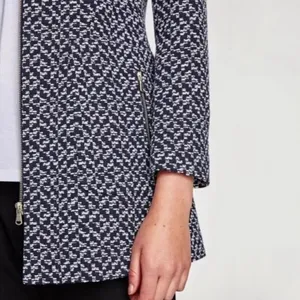 ✨Zara Classic Minimalist Tweed Blue White Zip Up Sz Medium Peacoat✨ thumbnail 5