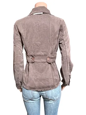 Women's long sleeve double-breasted brown Tencel blazer jacket M thumbnail 6