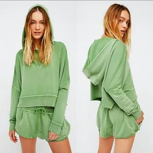 Free People Morning Run Crop Oversized Hoodie Modal Blend Green size S thumbnail 2