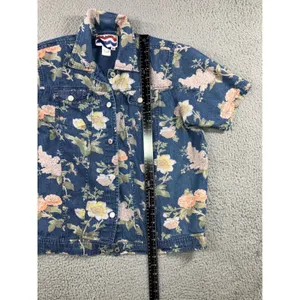 Vintage 90s Floral‎ Denim Shirt Women L Button Up Retro Western S/S Rodeo Boho thumbnail 3