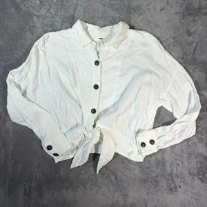 Free People Sunstreaks Tie-Front Shirt White Gauze Button Down Boho Cropped LRG thumbnail 3