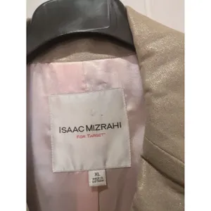 Isaac Mizrahi Linen Trench Coat Beige Size XL Satin Lined Shimmer Long thumbnail 5