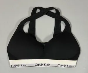 Calvin Klein Black Logo Padded Racerback Sports Bra Bralette Bra-Top Lingerie Size M 🖤 thumbnail 2