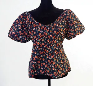 Old Navy Puff Sleeve Top Size M Smocked Floral Print Empire‎ Waist Cottage thumbnail 1