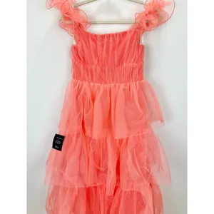 Lulus Tulle For Love Coral Pink Mesh Tulle Tiered Ruffled Maxi Dress Medium NWT thumbnail 10
