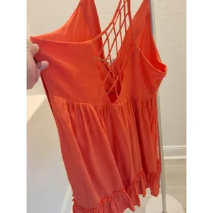 New In Wrinkly Fabric Style Orange Cotton Babydoll Strappy Size L Dress NEW thumbnail 4