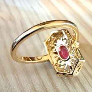 Art Deco Style pink rhinestone Cocktail Ring Gold thumbnail 5