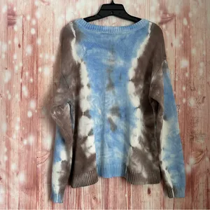 All Worthy By Hunter McGrady Blue & Mocha Brown Tie Dye Crewneck Knit Sweater L thumbnail 8