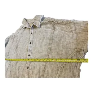 Easel Women's Beige Textured Crinkle Gauze Button Up Shirt Top Medium‎ thumbnail 6